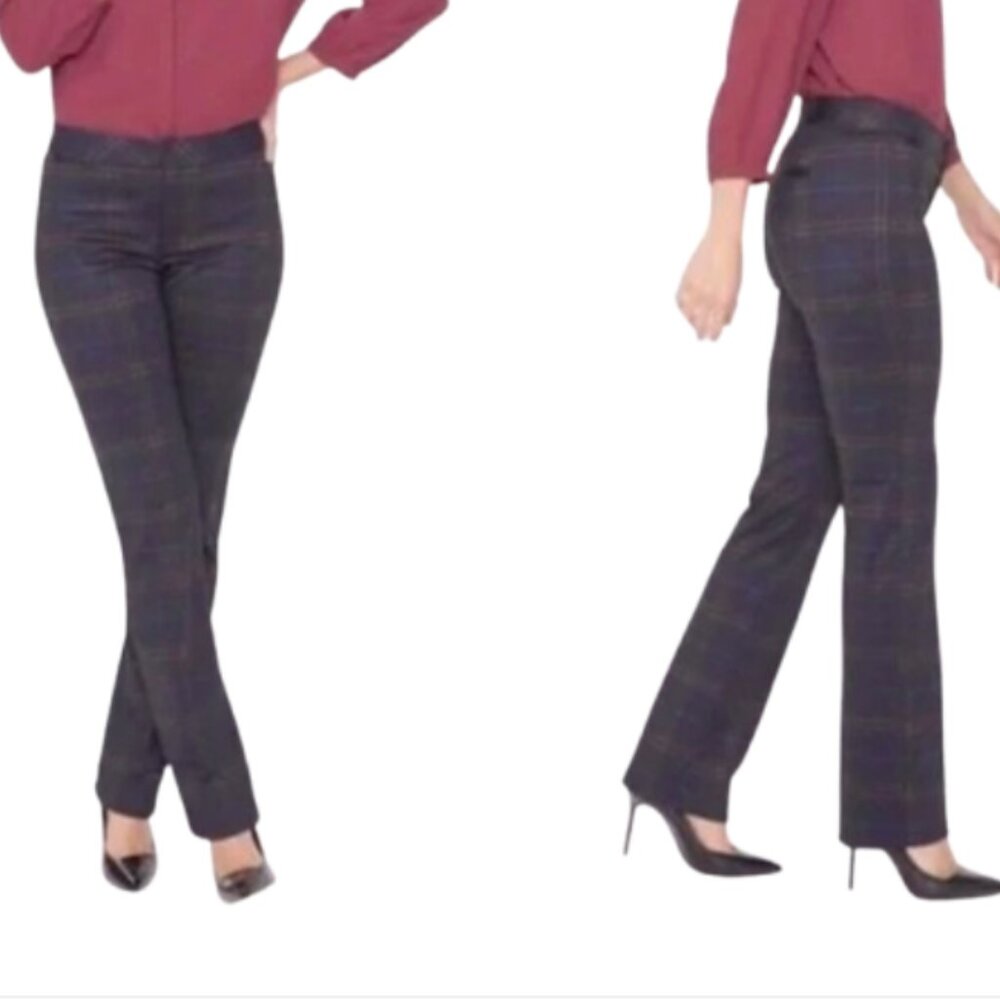 NYDJ Slim Straight Plaid Pattern Ponte High Rise Office Trouser Pants Size 0